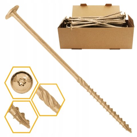 WKRĘTY CIESIELSKIE DO DREWNA 8x160 TALERZOWE TORX 50szt WCT-08160 AZMET