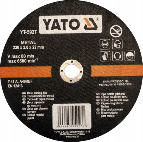 Tarcza do cięcia metalu 230x2,0x22 mm YT-5927 YATO
